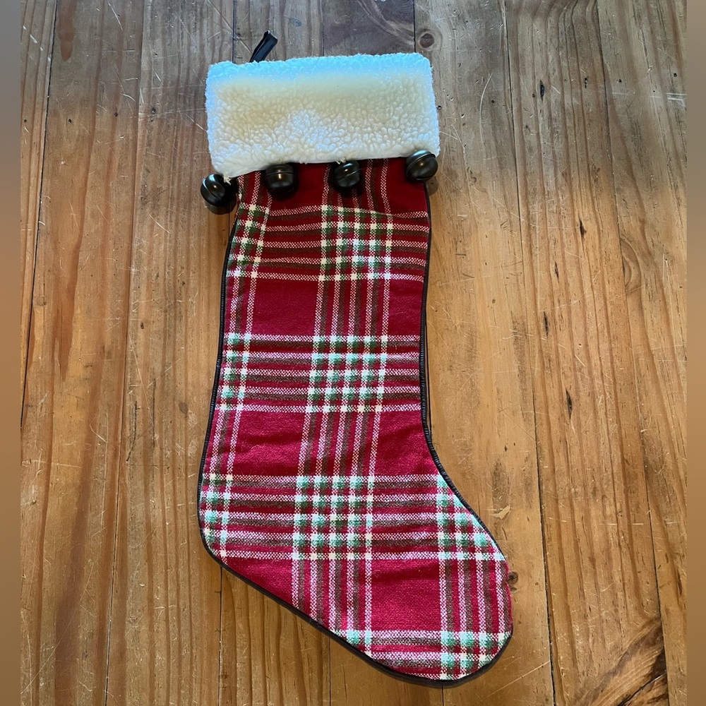 Plaid Christmas Stocking with Bells